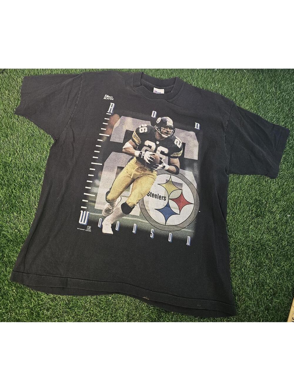 Pittsburgh Steelers Pro Player T Shirt Size XL Black Rod Woodson 90's Vintage